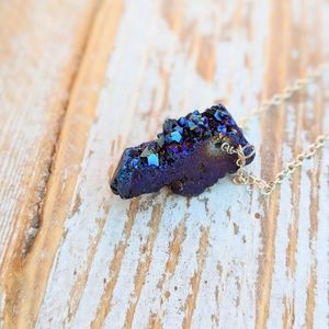 🎉🎉10/$25. Blue Quartz Druzy Gemstone Necklace 925 Sterling